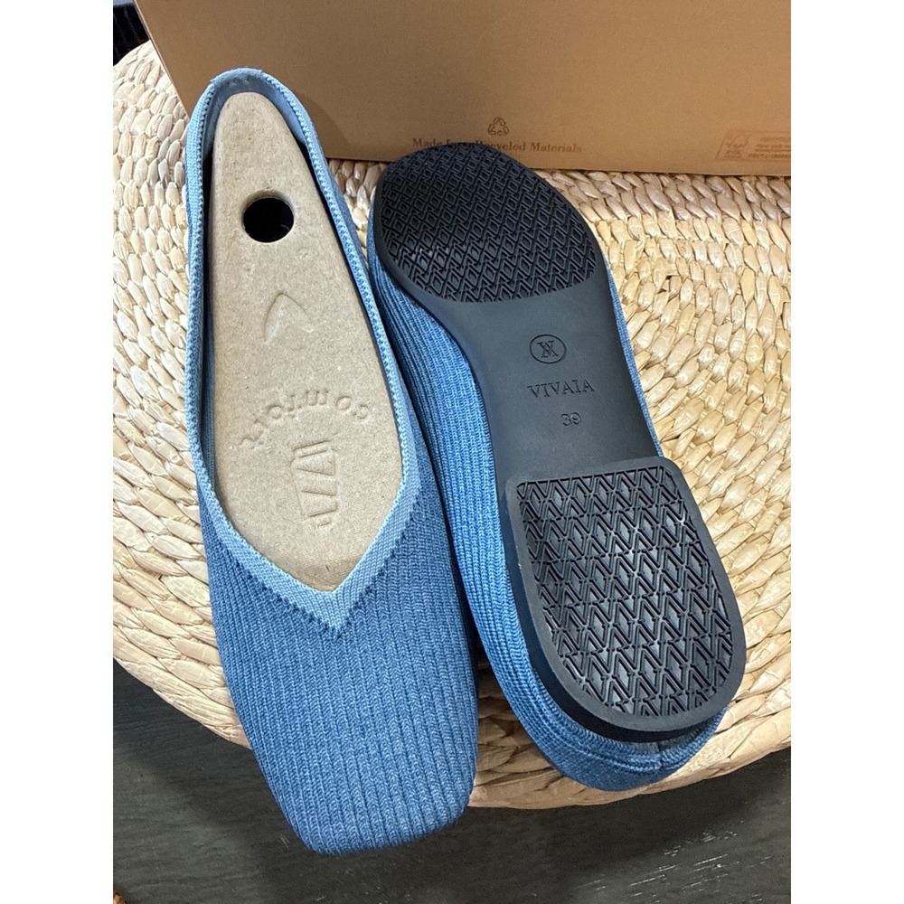 VIVAIA Blue Knit Flats Square Toe Comfort Sustainable Slip-On  EU/39 US/8 - Picture 9 of 15